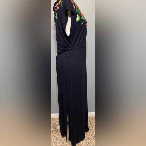 Boden Marcia Blue Embroidered Floral Maxi Dress Flamingo Boho Tropical Size 12 - Picture 3 of 8